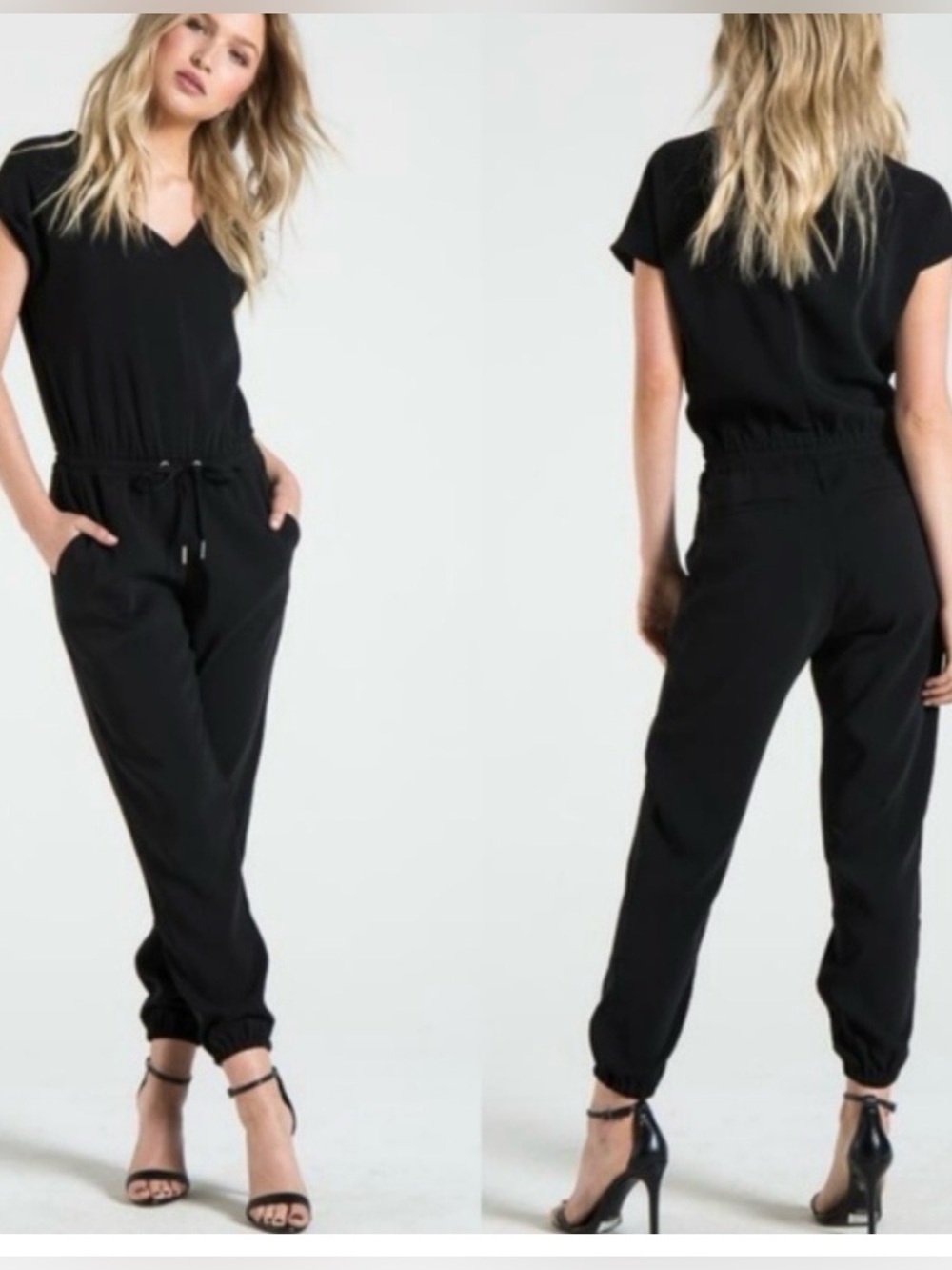 N: Philanthropy Black V-Neck Drawstring Jumpsuit